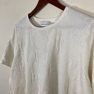 Alfred Dunner Fish Print Knit Womens‎ Top White Embossed Short Sleeve Fisherman